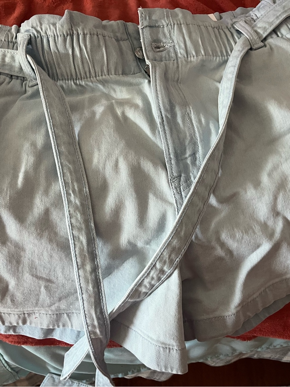 American Eagle Light Blue Paperbag Waist Tie Shorts Size 14